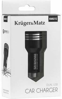 Kruger & Matz Handy-Autoladegerät 18W 2.4A Schnellladen mit 2xUSB-A Schwarz Farbe