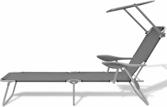 vidaXL Foldable Steel Beach Sunbed Gray with Shader 189x58x27cm