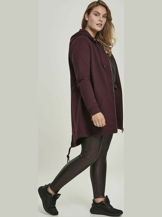 Lang Damen Sweatshirtjacke Kapuzen Red Wine
