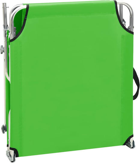 vidaXL Șezlong de plajă Verde Pliere Oțel cu Parasolar 189x58x27cm