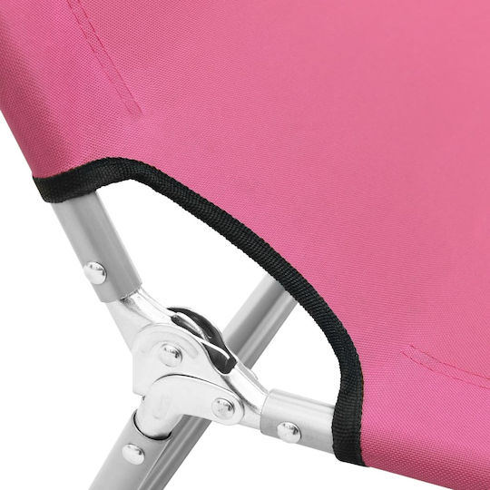 vidaXL Шезлонг за плаж Розов Сгъваем Стомана 189x58x27см