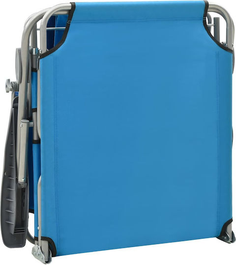 vidaXL Foldable Steel Beach Sunbed Light Blue with Shader 188x5x27cm