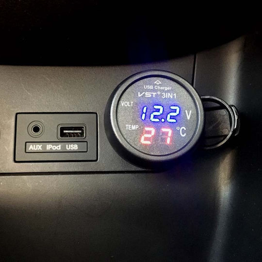 Auto Gs Car Lighter Voltmeter Digital Instrument με Θύρα Φόρτισης USB