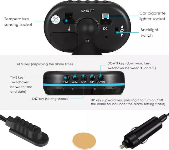 Factory VST-7009V Car Dashboard Voltmeter Digital Instrument 25mm Μπλε
