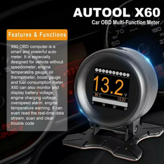 Autool X60 OBD Car Dashboard Speedometer, Oil Temperature and RPM Counter Digital Instrument