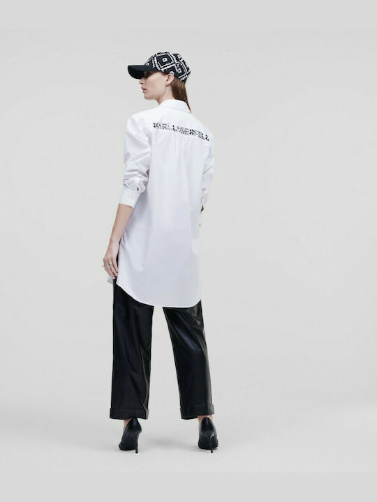 Karl Lagerfeld Μακρυμάνικο Γυναικείο Πουκάμισο Λευκό Μονόχρωμο