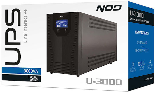 NOD U-3000 UPS Line-Interactive 3000VA 1800W με 3 Schuko Πρίζες