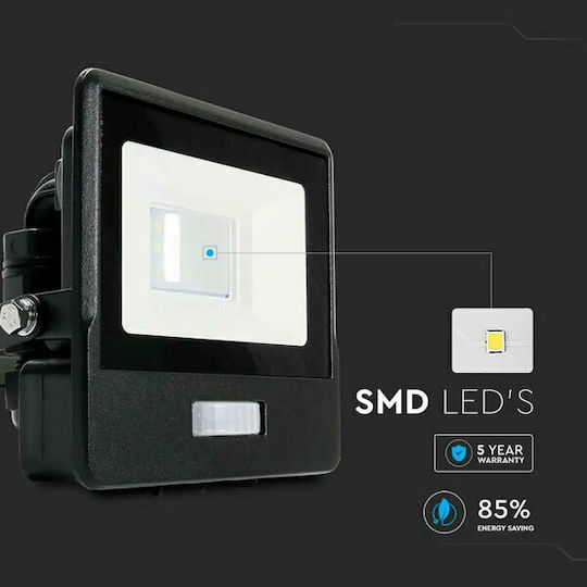 V-TAC Vt-118s Waterproof LED Flood Light 10W Warm White 3000K With Motion Sensor IP65