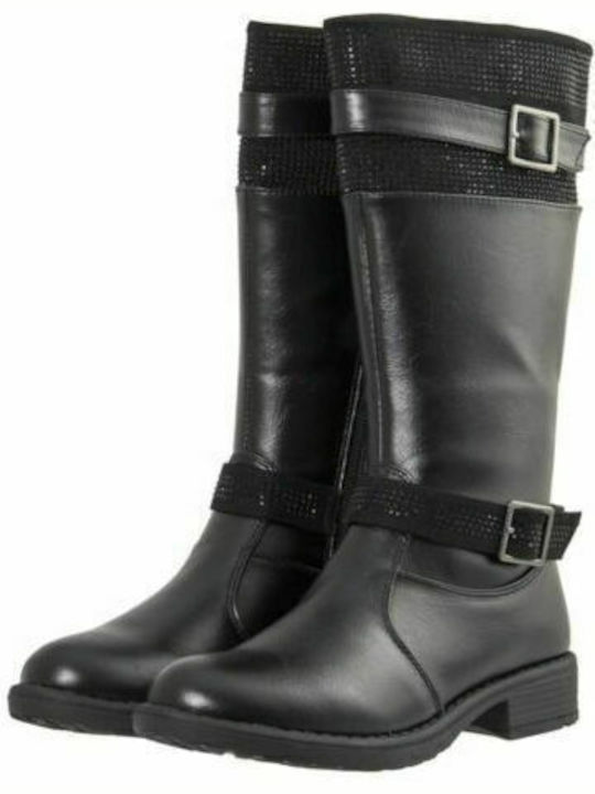 Leather Kids Boots with Zipper Black