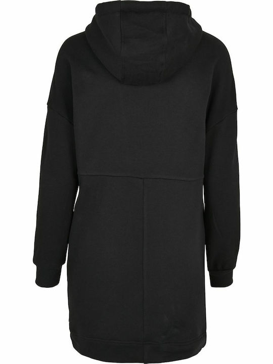 Mini Sportliches Damenkleid Langärmelig mit Kapuze Schwarz
