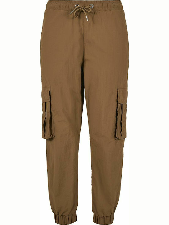 Dama Talie înaltă Tesatura Pantaloni Cargo cu Elastic Maro