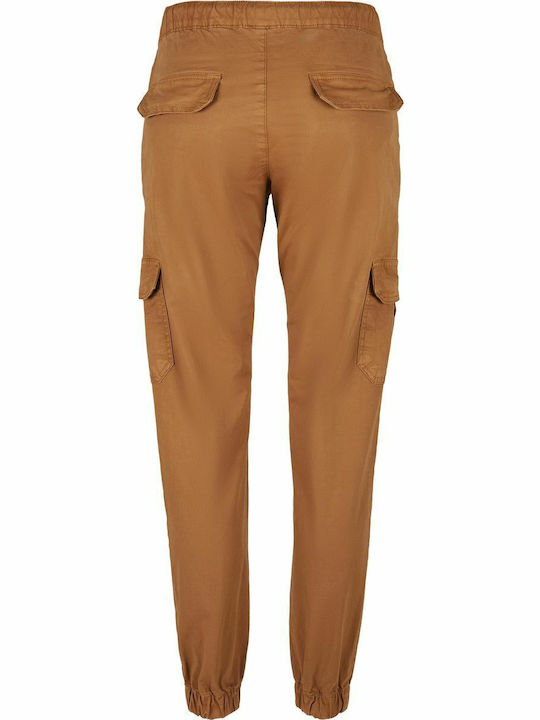 Damen Hoch tailliert Stoff Cargo Hose mit Gummizug Tabac Braun
