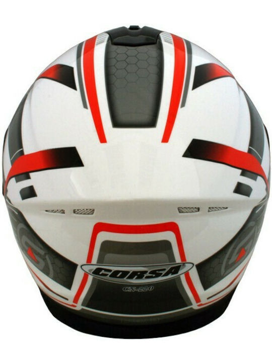 Corsa CN220 DVS White/Grey/Red Motorcycle Helmet Full Face ECE 22.05 with Sunvisor