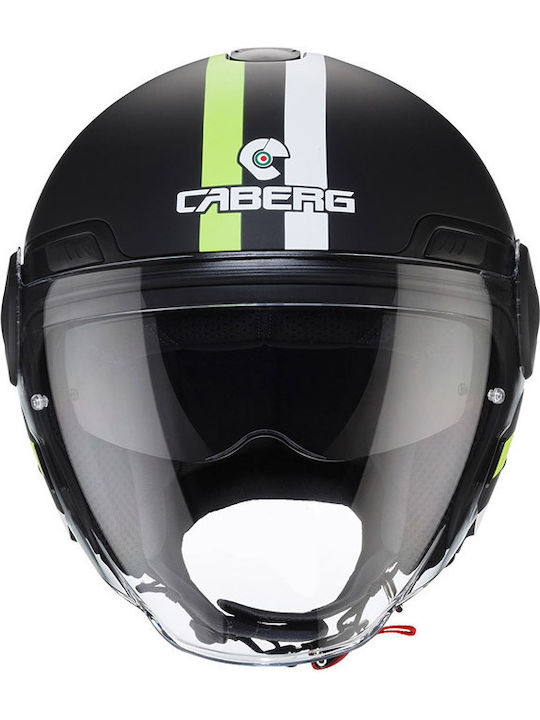 Caberg Uptown Chrono D9 Matt Black/White/Yellow Fluo Мотоциклетна каска Jet ECE 22.05 с Sunvisor CAB000KRA479