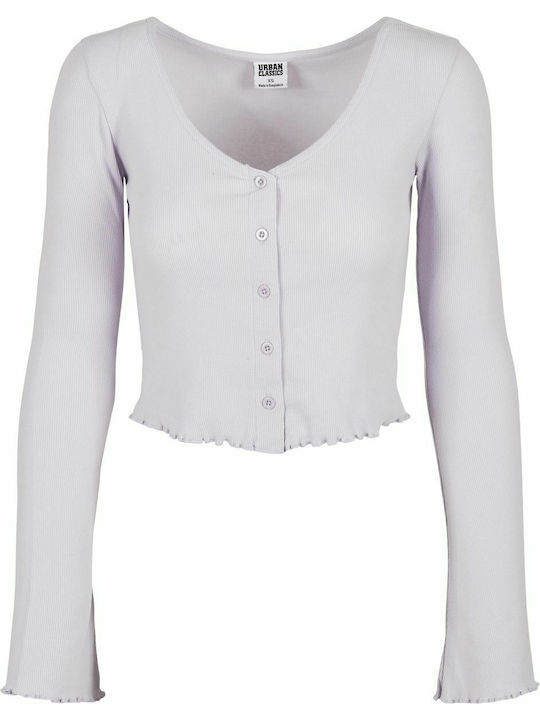 Short Women's Knitted Cardigan with Buttons Purple