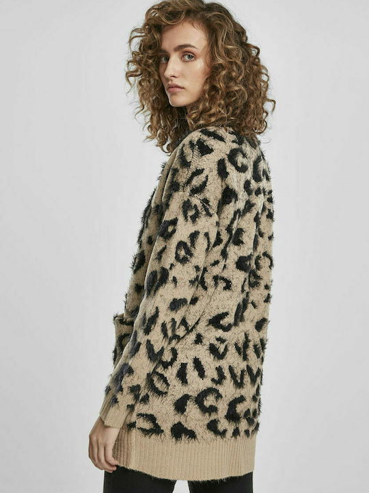 Μακριά Γυναικεία Πλεκτή Ζακέτα Leopard