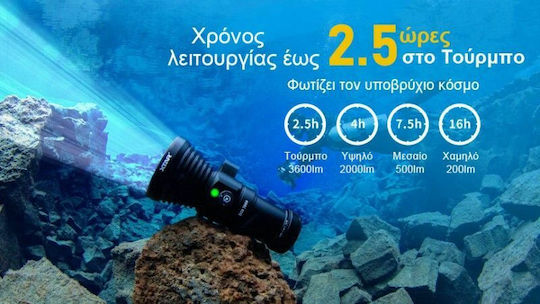 XTAR D28 Φακός Κατάδυσης LED με Φωτεινότητα 3600lm για Βάθος έως 100m