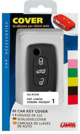 Silicone Car Key Cover Case Type-1 with 3 Buttons for Fiat / Citroen / Lancia / Peugeot Black L0153.6