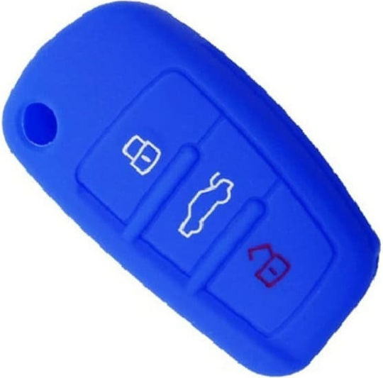 Silicone Car Key Cover Case with 3 Buttons for Audi Blue