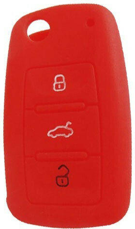 Silicone Car Key Cover Case with 3 Buttons for Seat / Skoda / VW Red