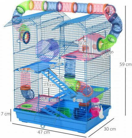 Pawhut Rodents Cage Hamster Cage with 5 Levels & Accessories 47x30x59cm