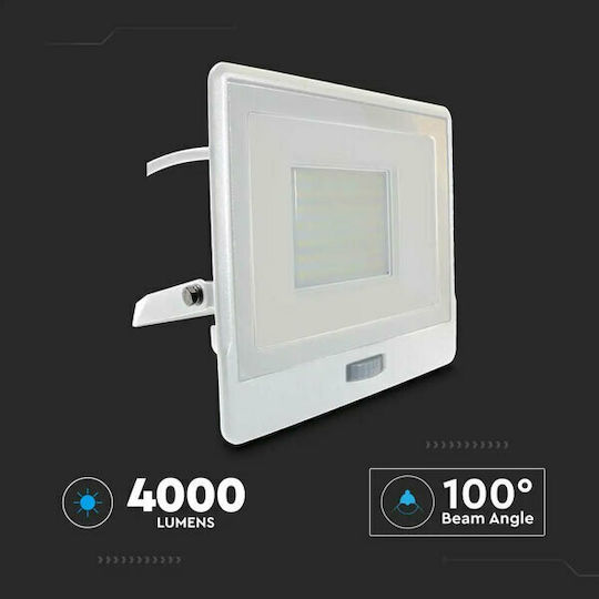 V-TAC Waterproof LED Flood Light 50W Natural White 4000K with Motion Sensor IP65
