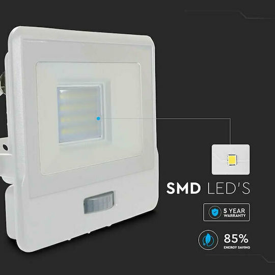 V-TAC Waterproof LED Flood Light 20W Natural White 4000K with Motion Sensor IP65