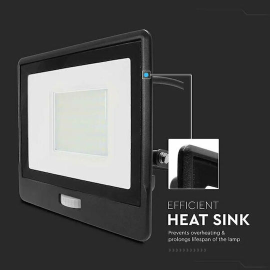 V-TAC Waterproof LED Flood Light 50W Cold White 6500K With Motion Sensor IP65