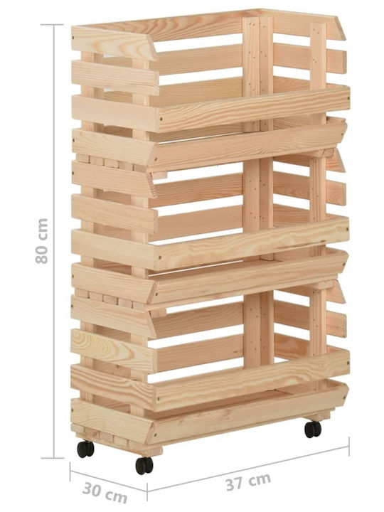 vidaXL Дърво Кутия за съхранение с колела Кафяв 37x30x80см 1бр