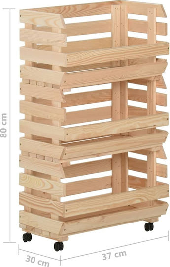 vidaXL Wooden Storage Box with Wheels Brown 37x30x80cm