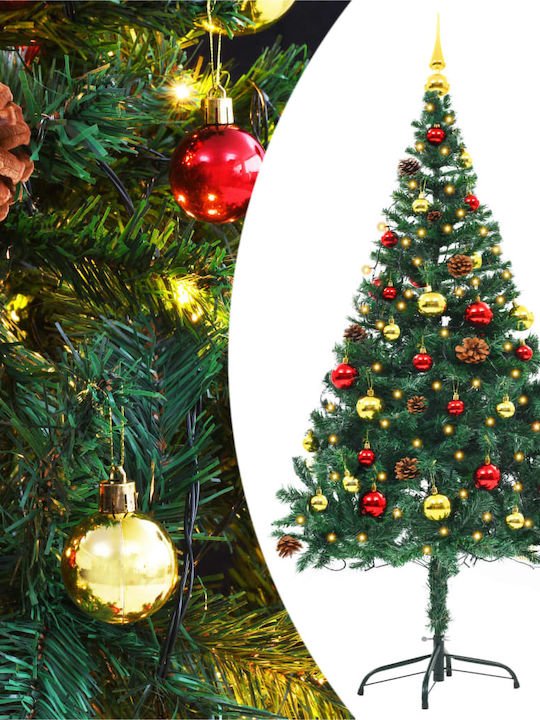 Χριστουγεννιάτικο Δέντρο Πράσινο Στολισμένο 150εκ με Μεταλλική Βάση και Φωτισμό LED