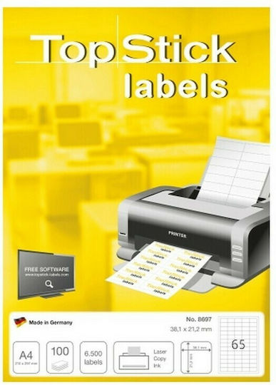 Topstick 6500 Self-Adhesive Rectangular A4 Labels 38.1x21.2mm