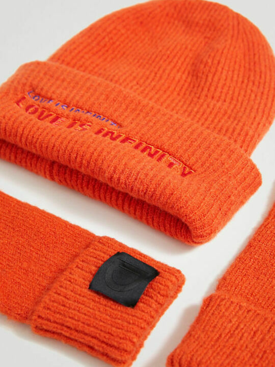 Desigual Happy Bag Knitted Beanie Cap Orange