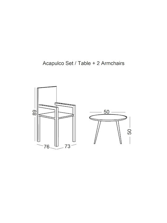Acapulco Living Room Set for Small Outdoor Spaces 3pcs Black E245,2S