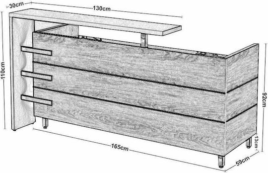 Woodwell Proline Επαγγελματικό Γραφείο Υποδοχής Καρυδί Π180xΒ75xΥ110cm