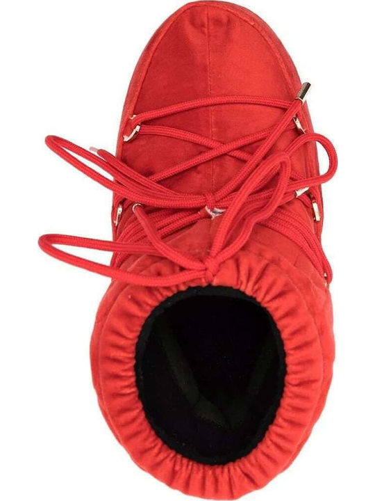 Suede Women's Boots with Laces Red