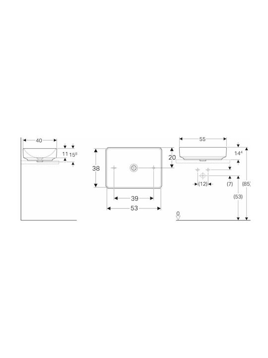 Geberit VariForm Επικαθήμενος Νιπτήρας Πορσελάνης 55x40x11cm Λευκός