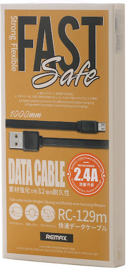 Remax RC-129 Flat USB 2.0 to micro USB Cable Μαύρο 1m (14188) 1τμχ