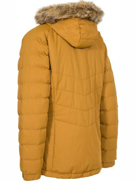 Nadina Women's Short Puffer Jacket for Winter with Hood Golden Brown