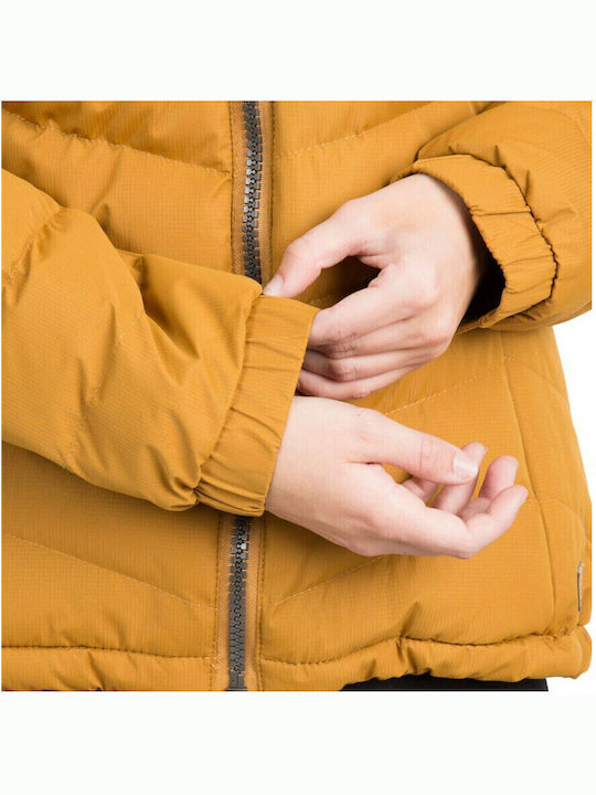 Nadina Women's Short Puffer Jacket for Winter with Hood Golden Brown