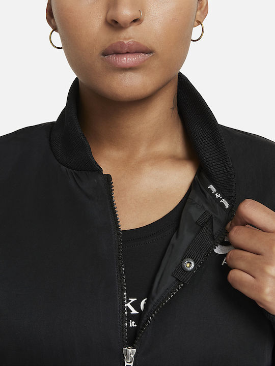Lang Damen Bomberjacke Schwarz