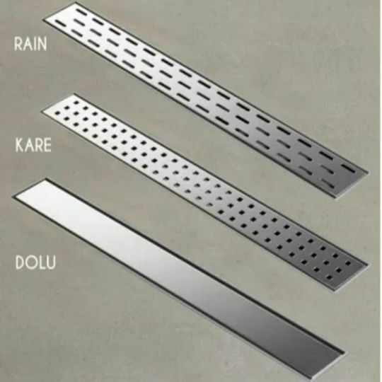 Tema Rostfreier Stahl Bodenkanal mit Ausgang 50mm und Größe 60x6,5cm Silber