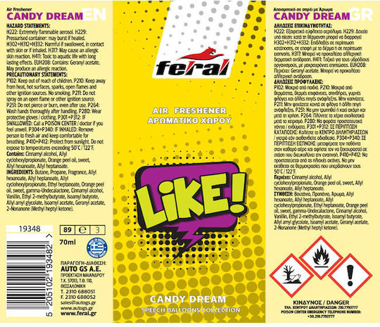 Feral Spray Aromatic Mașină Speech Collection cremă de bomboane 70ml 1buc