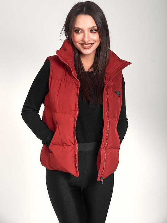 V104 Women's Short Puffer Jacket for Winter Red