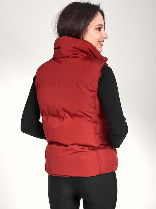 V104 Women's Short Puffer Jacket for Winter Red