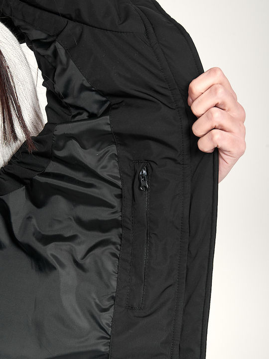 V104 Women's Short Puffer Jacket for Winter Black
