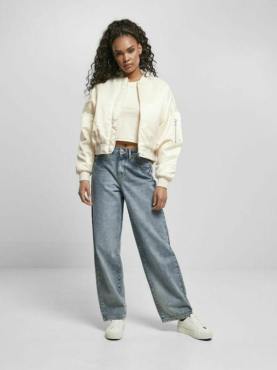 Women's Short Bomber Jacket for Spring or Autumn White