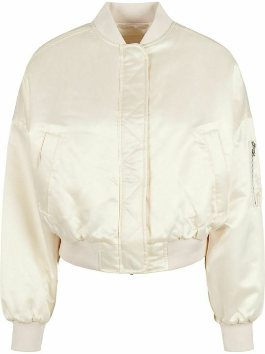 Women's Short Bomber Jacket for Spring or Autumn White