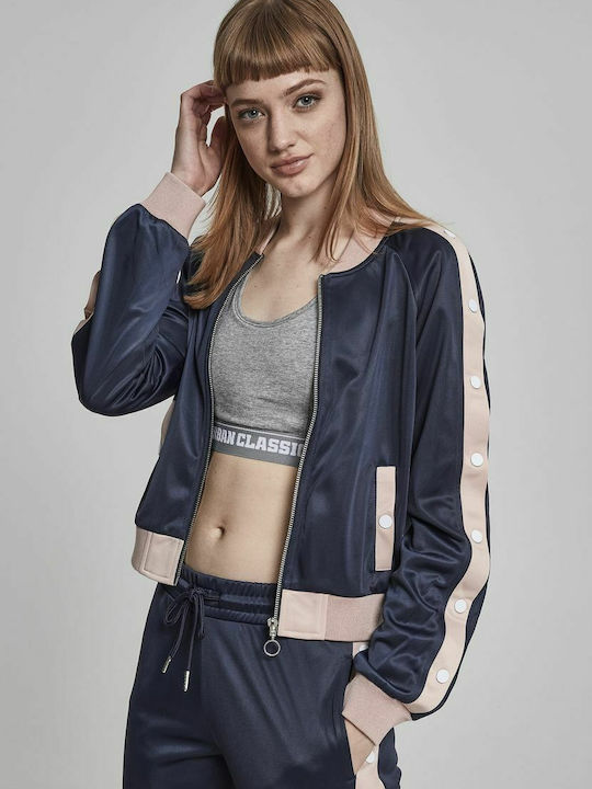 Women's Short Bomber Jacket for Winter Navy Blue