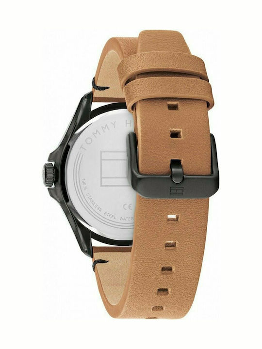 Tommy Hilfiger Maverick Men's Watch 44mm Battery with Brown Leather Strap
